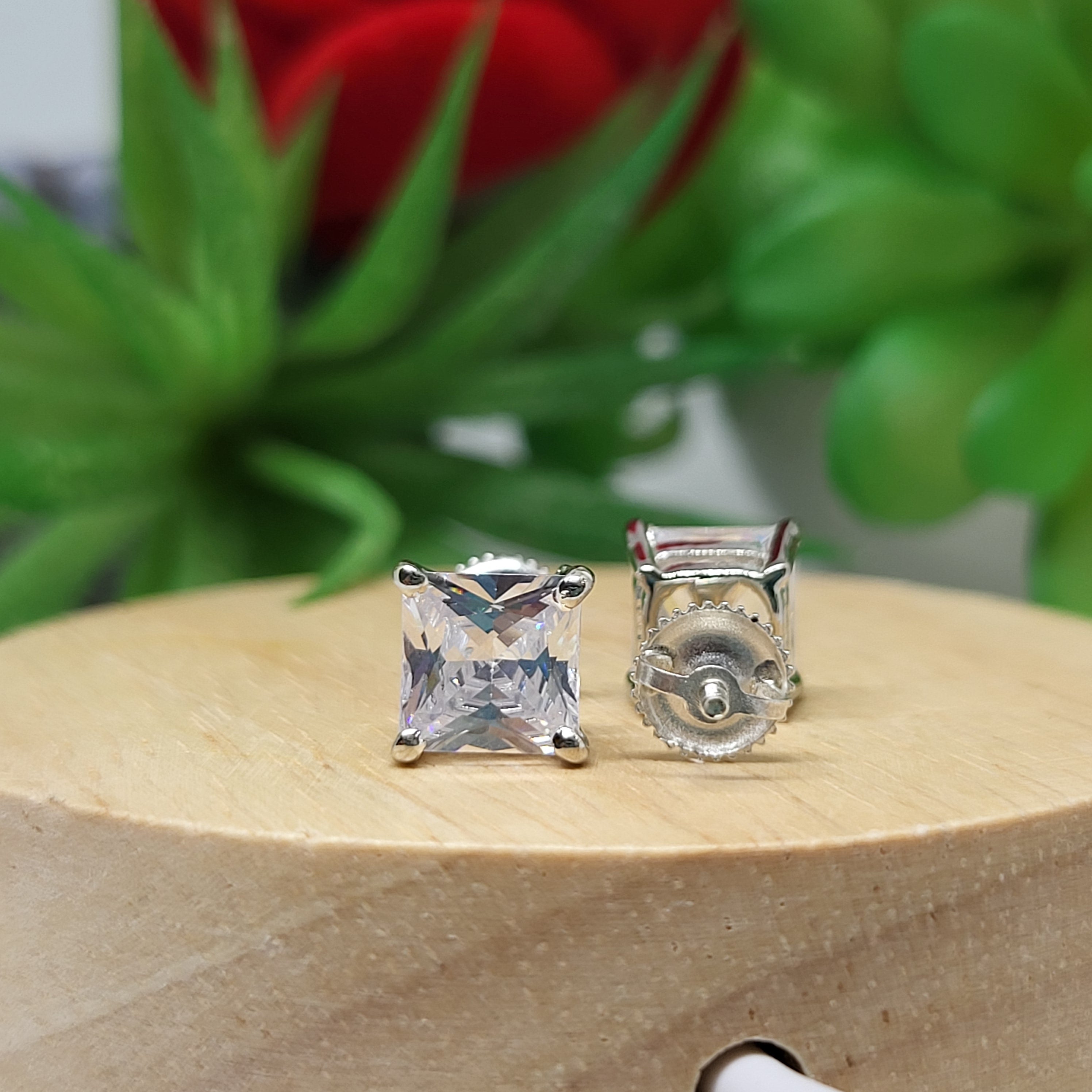 3.00Ct Princess Cut Diamond Solitaire Stud Earrings - Unisex