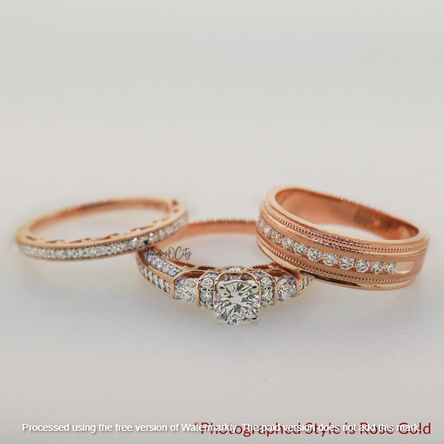 3.50Ct Round Cut Diamond Solitaire Engagement & Wedding Trio Ring Set