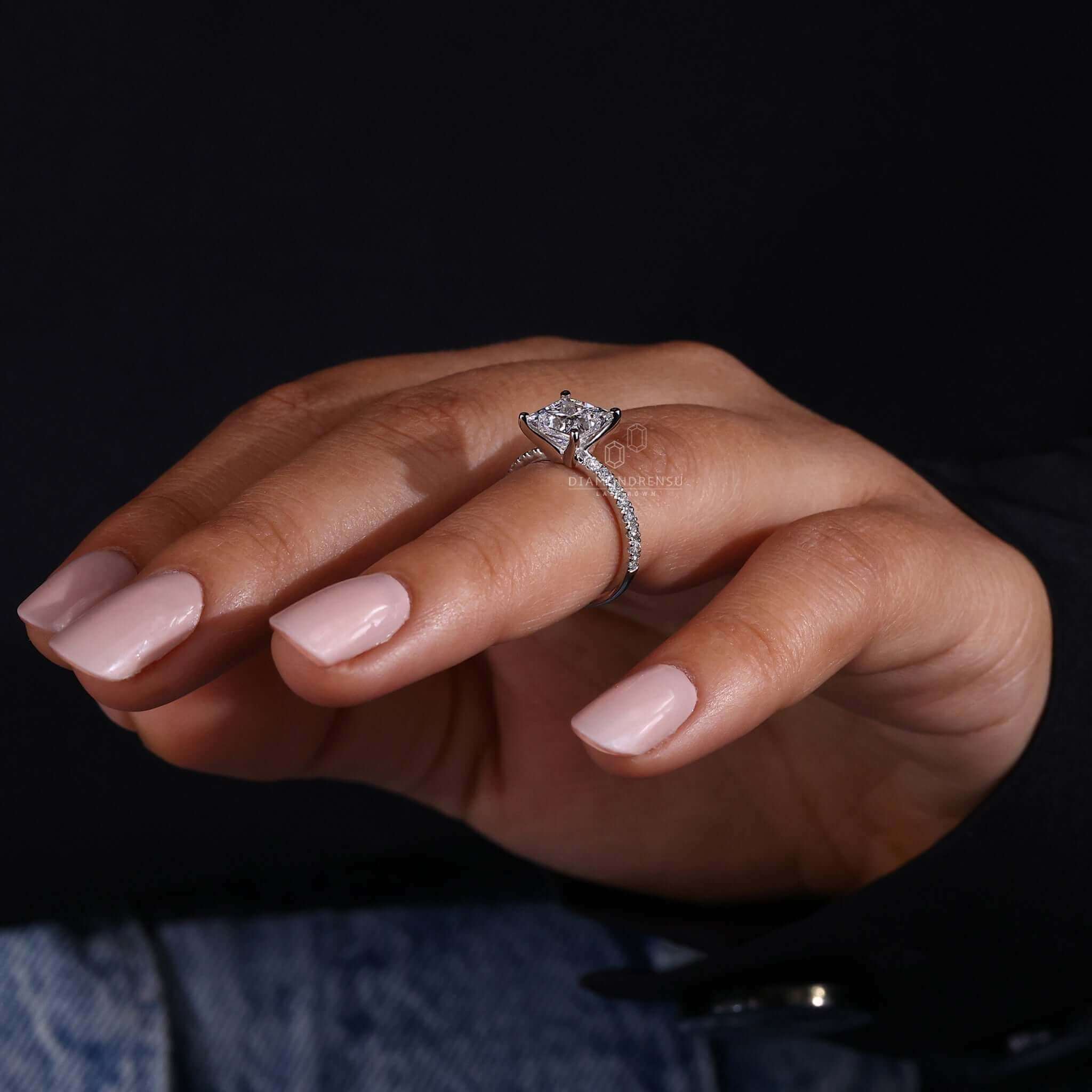 3.50Ct Princess Cut Diamond Solitaire With Accent Engagement Ring For Her