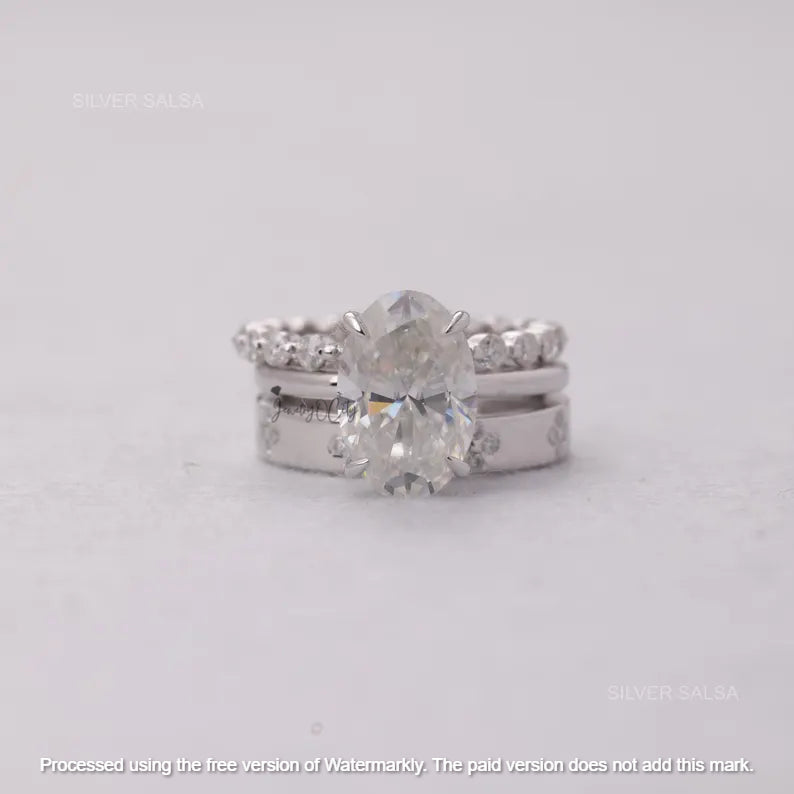 2.01Ct Oval Cut Diamond Flower Wedding Trio Ring Set