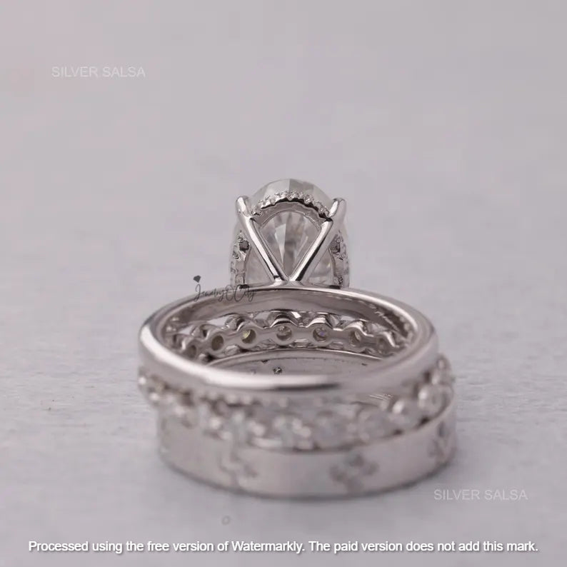 2.01Ct Oval Cut Diamond Flower Wedding Trio Ring Set