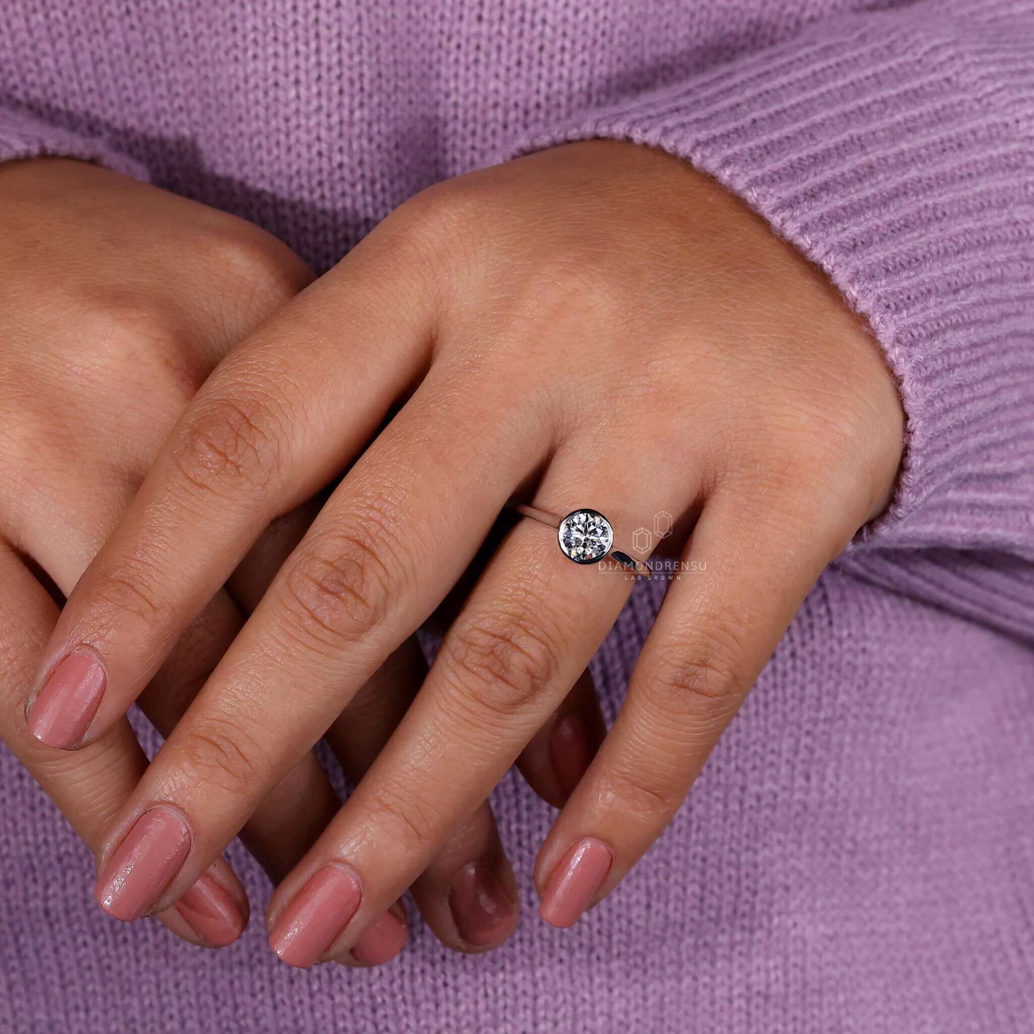 3.00Ct Round Cut Diamond Bezel Set Engagement Ring For Her