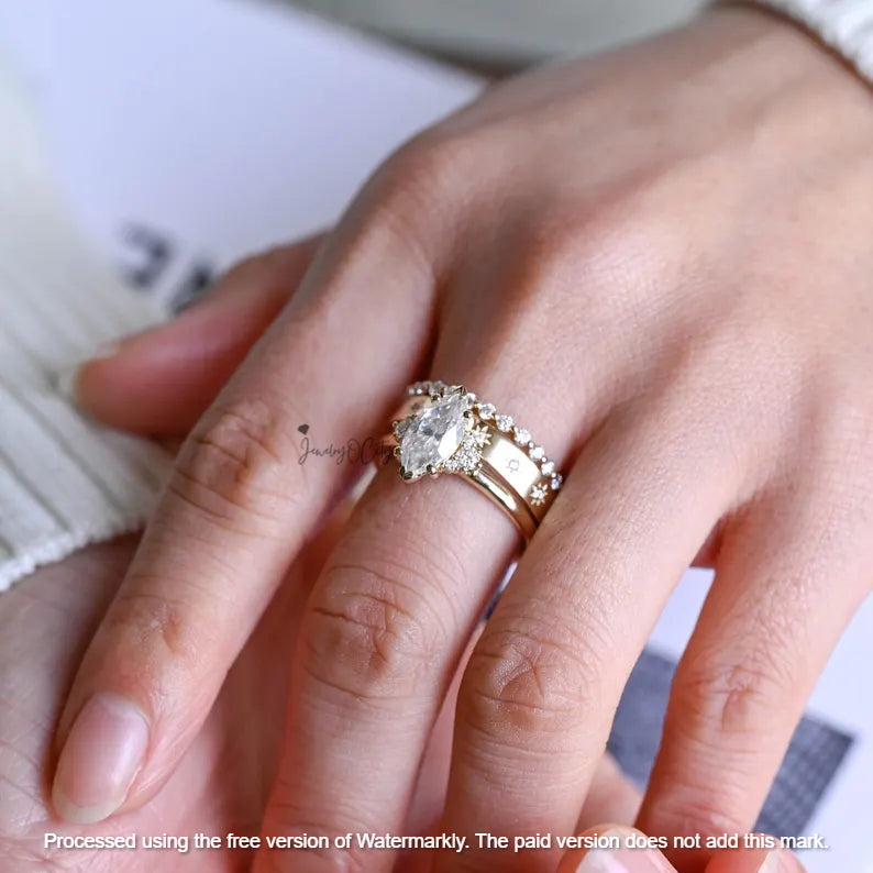 2.09Ct Marquise Cut Diamond Star Wedding Trio Ring Set
