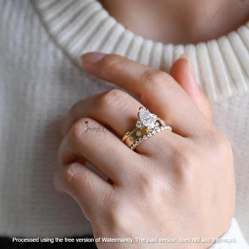 2.09Ct Marquise Cut Diamond Star Wedding Trio Ring Set