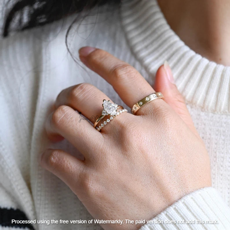 2.09Ct Marquise Cut Diamond Star Wedding Trio Ring Set