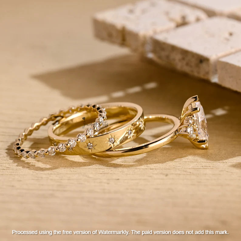 2.09Ct Marquise Cut Diamond Star Wedding Trio Ring Set