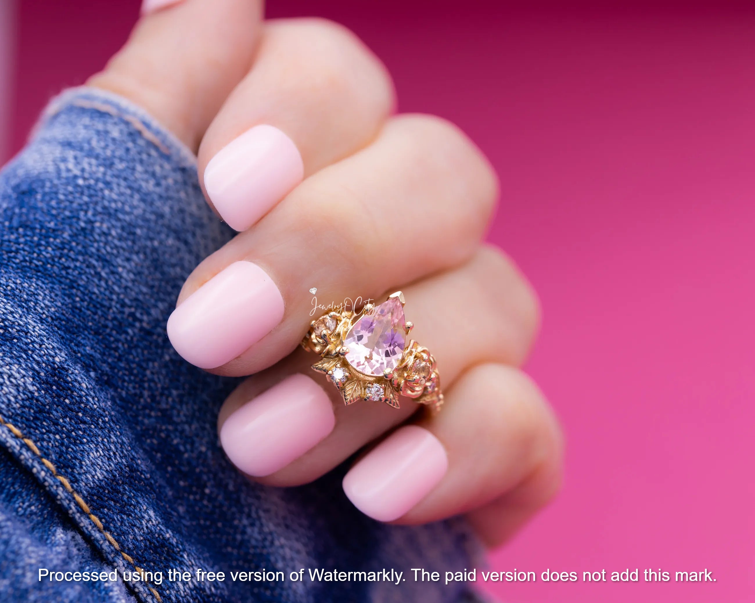 2.50Ct Pear Cut Morganite & Diamond Flower Bridal Ring Set