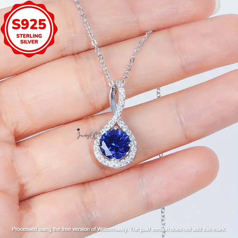 2Ct Round Cut Blue Sapphire & Diamond Halo Pendant For Her