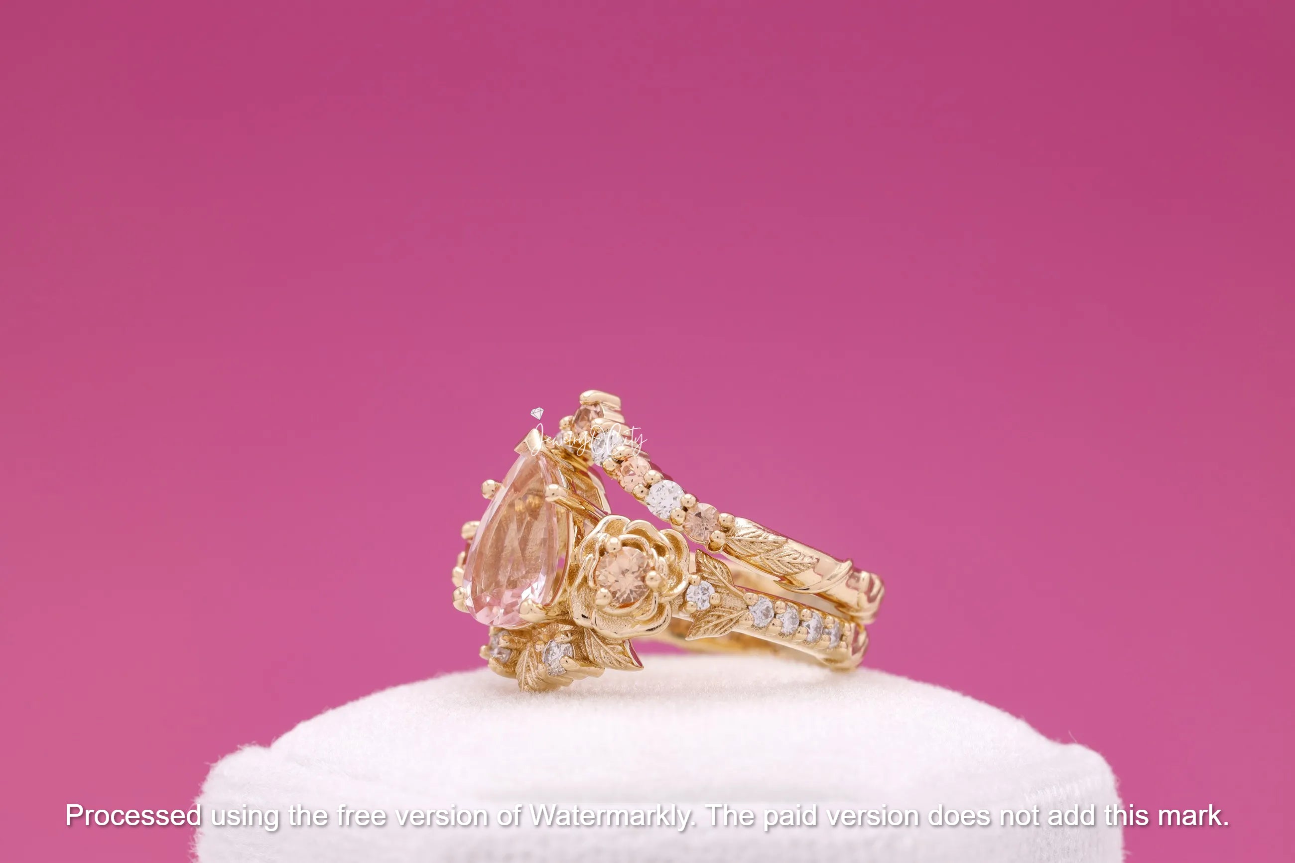 2.50Ct Pear Cut Morganite & Diamond Flower Bridal Ring Set