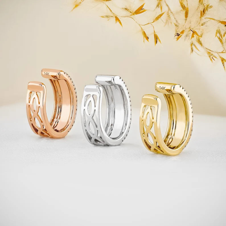 3Ct Round Cut Side Diamond Women's Hoop Earrings