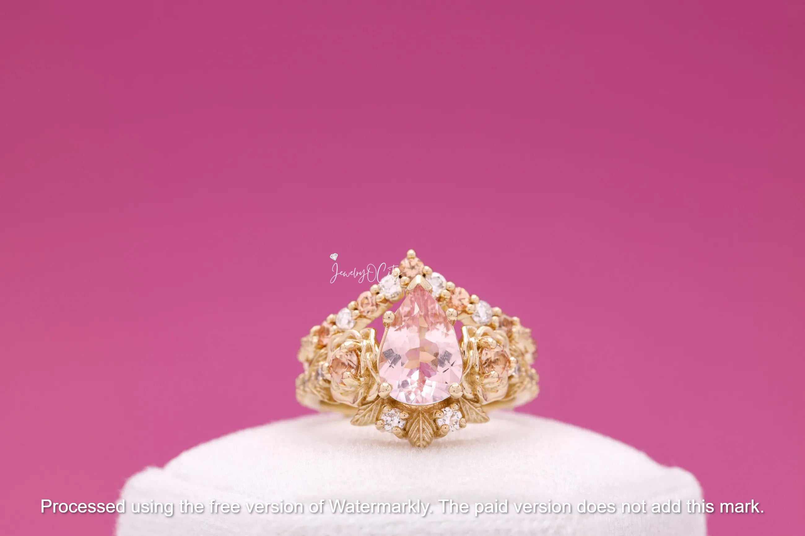 2.50Ct Pear Cut Morganite & Diamond Flower Bridal Ring Set