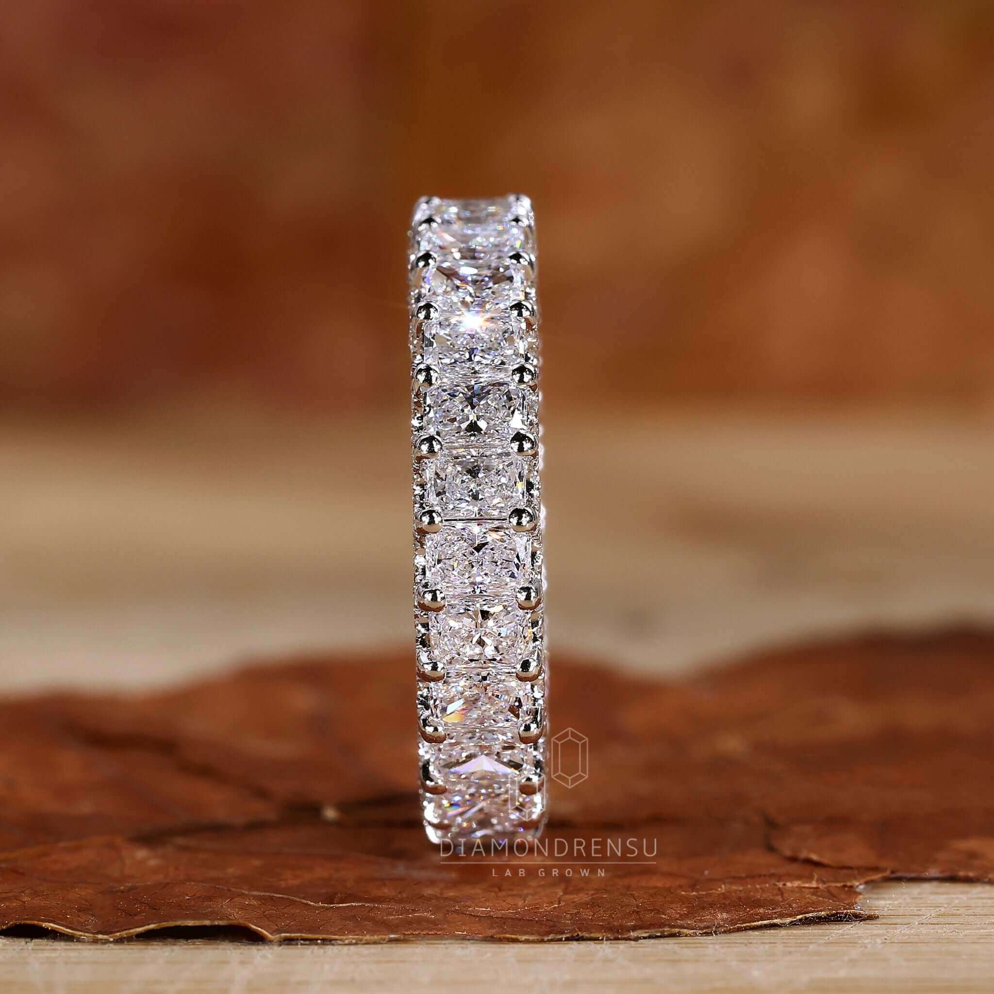 3.50CT Radiant Cut VS Diamond Full Eternity Iced Out Wedding Band Ring For Her