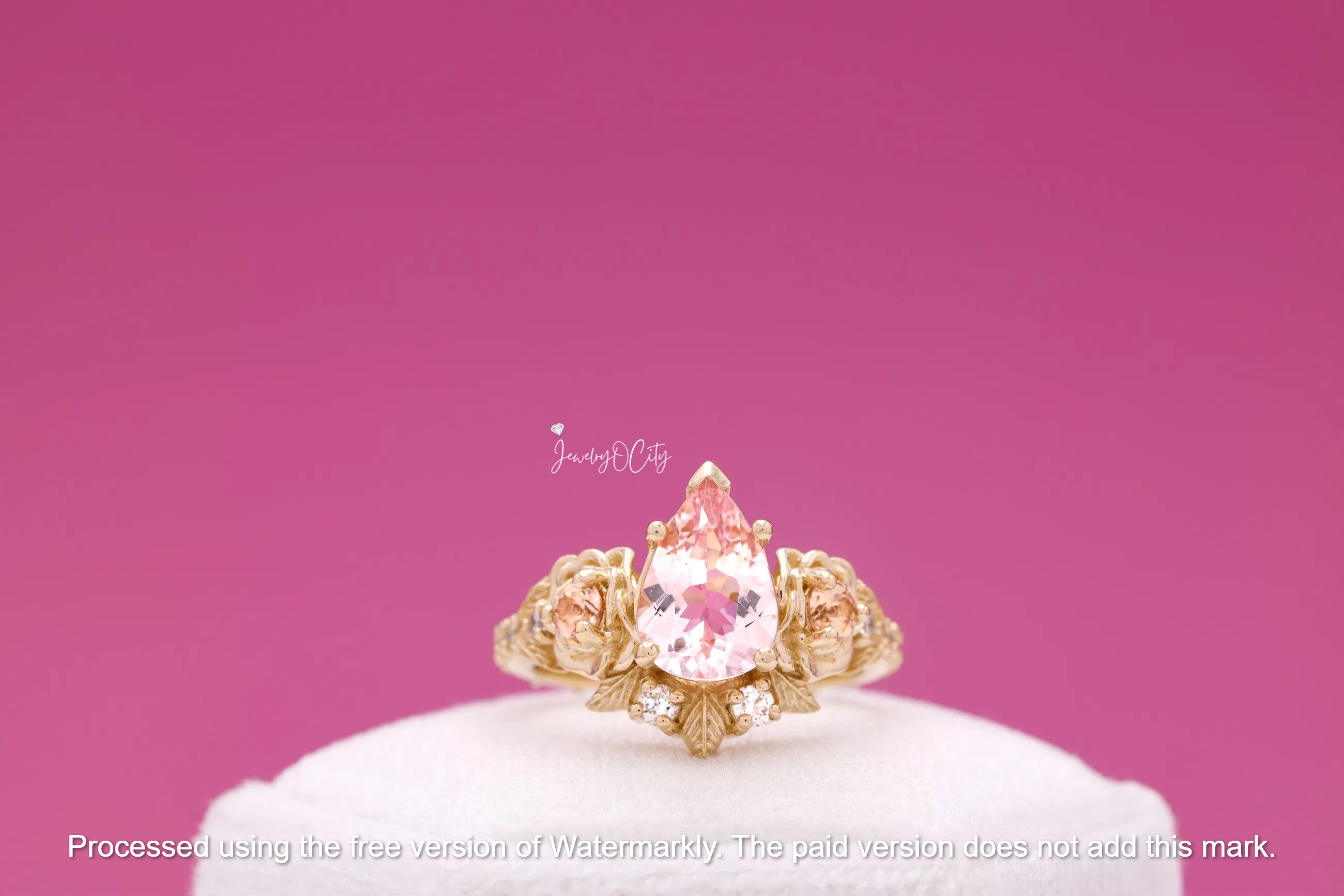 2.50Ct Pear Cut Morganite & Diamond Flower Bridal Ring Set