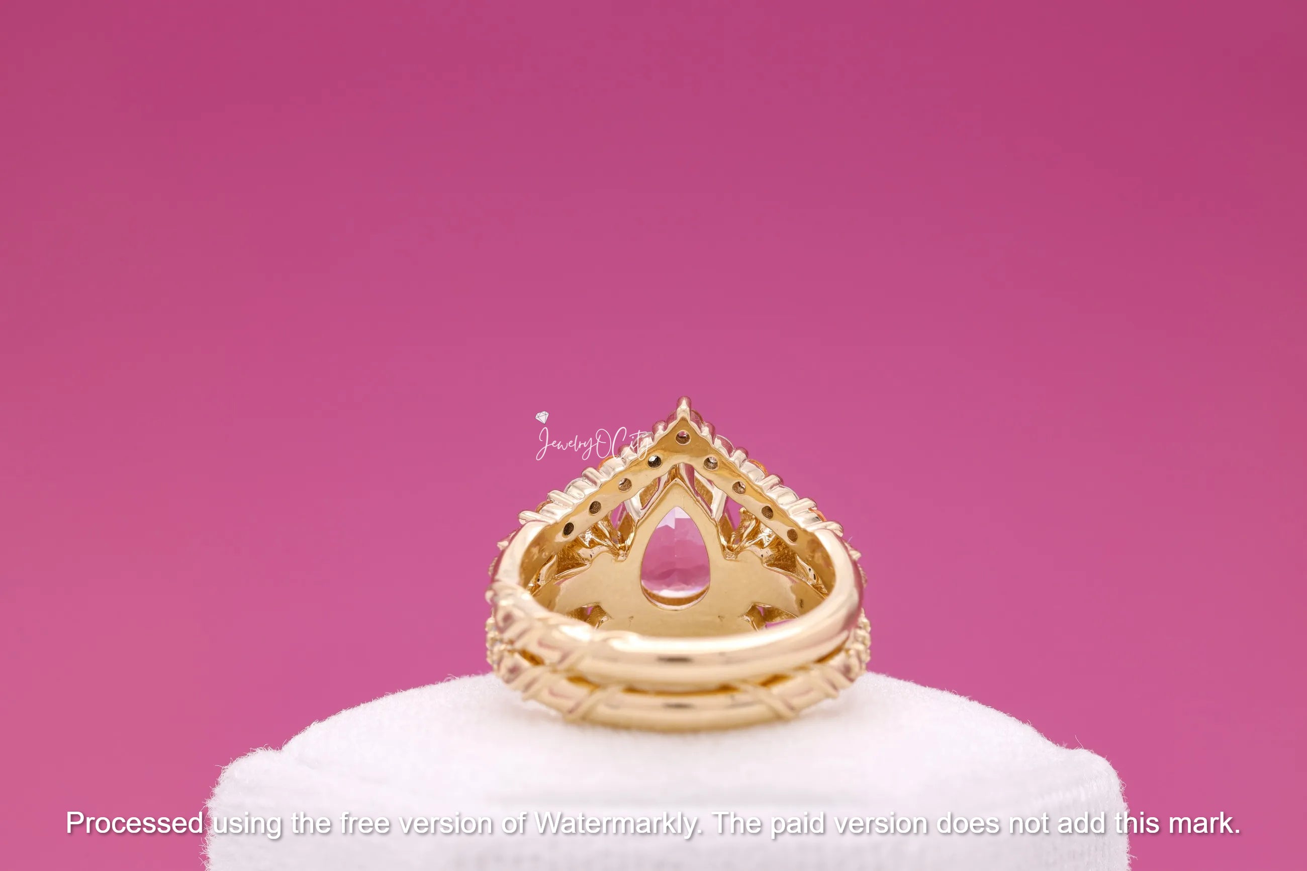 2.50Ct Pear Cut Morganite & Diamond Flower Bridal Ring Set