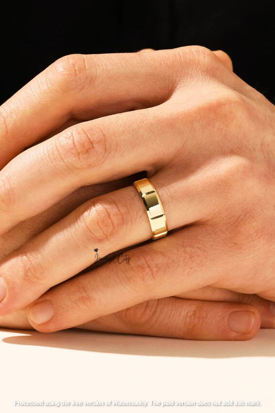 6MM Block Design Men's Solid Wedding Band Ring For Him