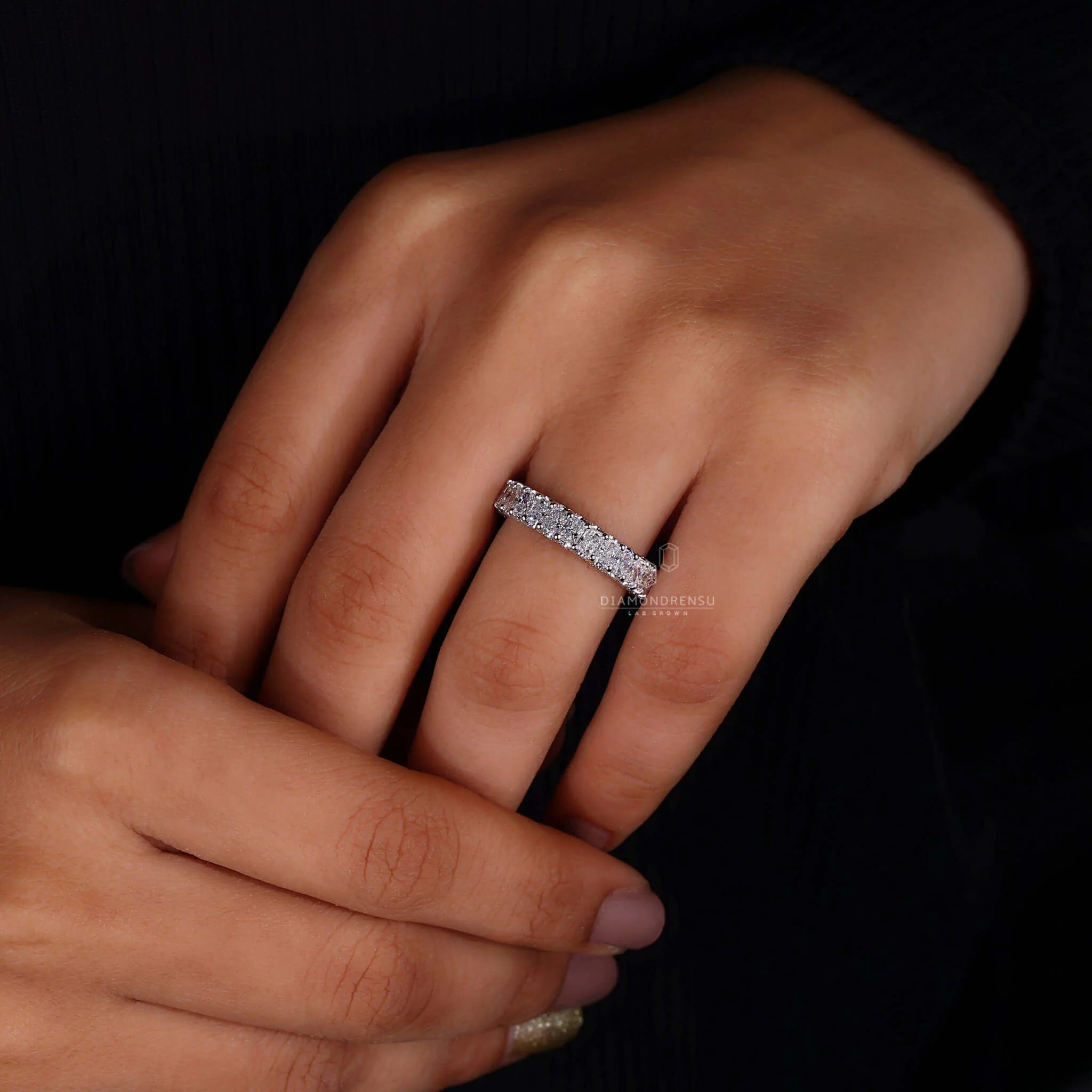 3.50CT Radiant Cut VS Diamond Full Eternity Iced Out Wedding Band Ring For Her