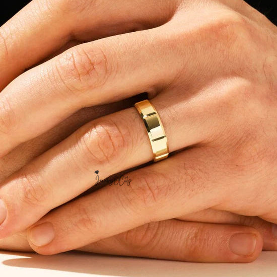 6MM Block Design Men's Solid Wedding Band Ring For Him