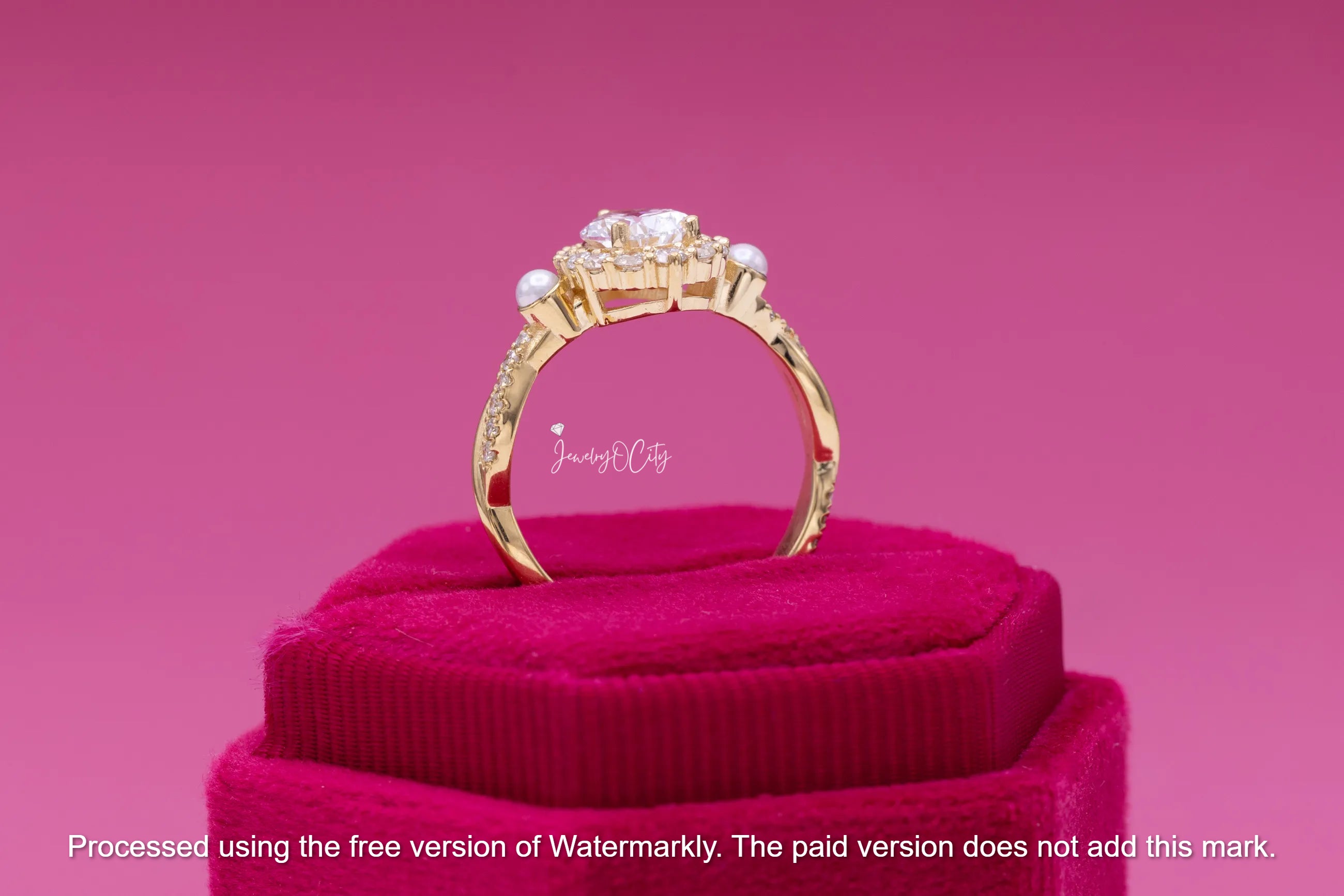 2.50Ct Pear Cut Diamond & Pearl Halo Engagement Ring For Her