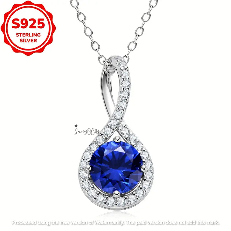 2Ct Round Cut Blue Sapphire & Diamond Halo Pendant For Her