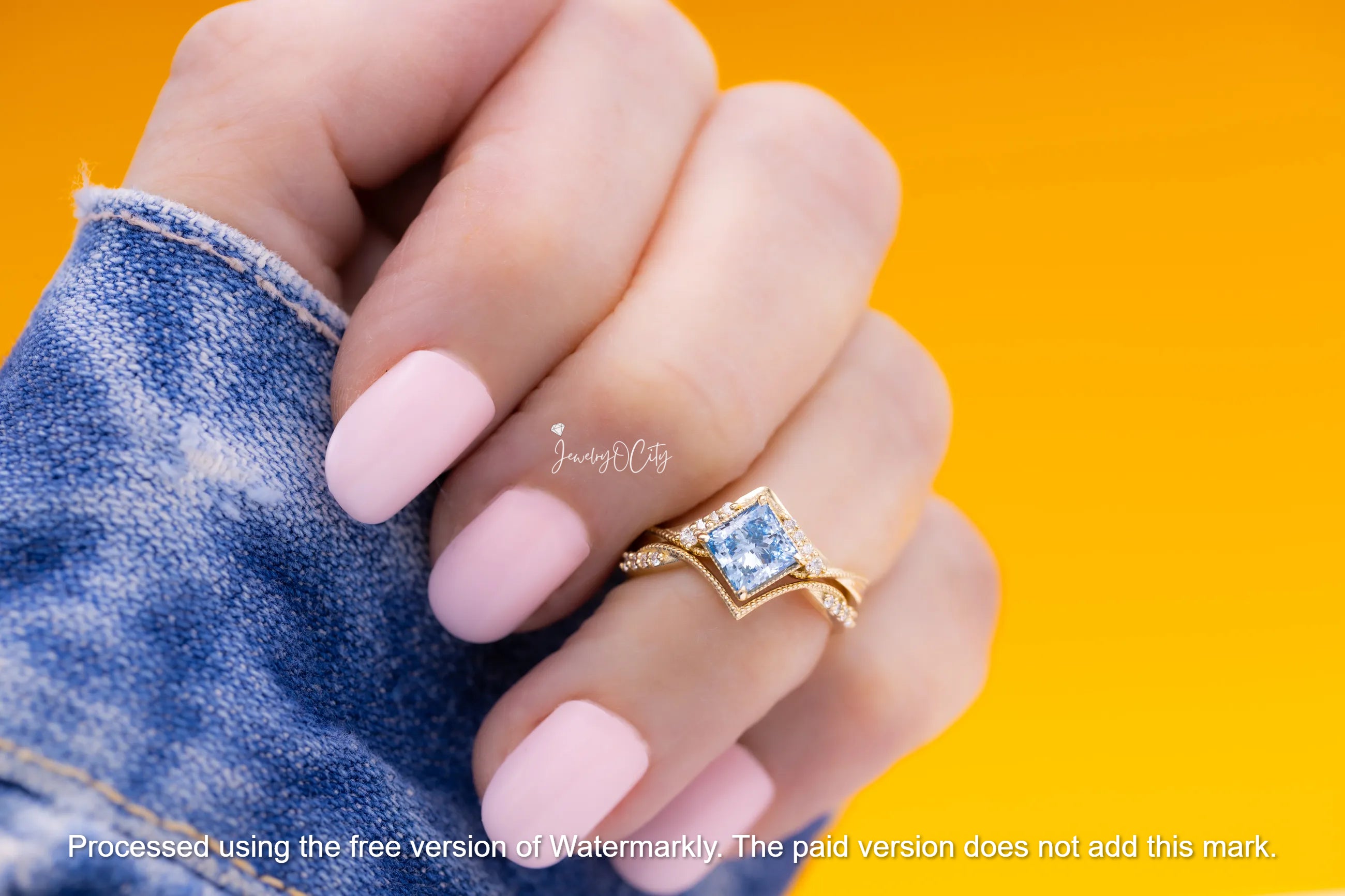 3Ct Princess Cut Aquamarine & Diamond Twisted Bridal Ring Set