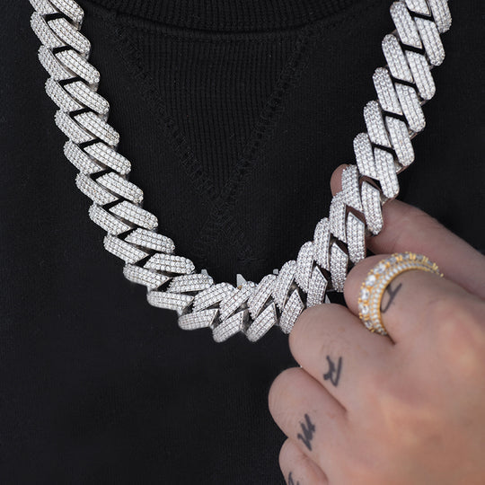 39TCW Diamond 20MM Iced Out 3 Row Cuban Link Necklace