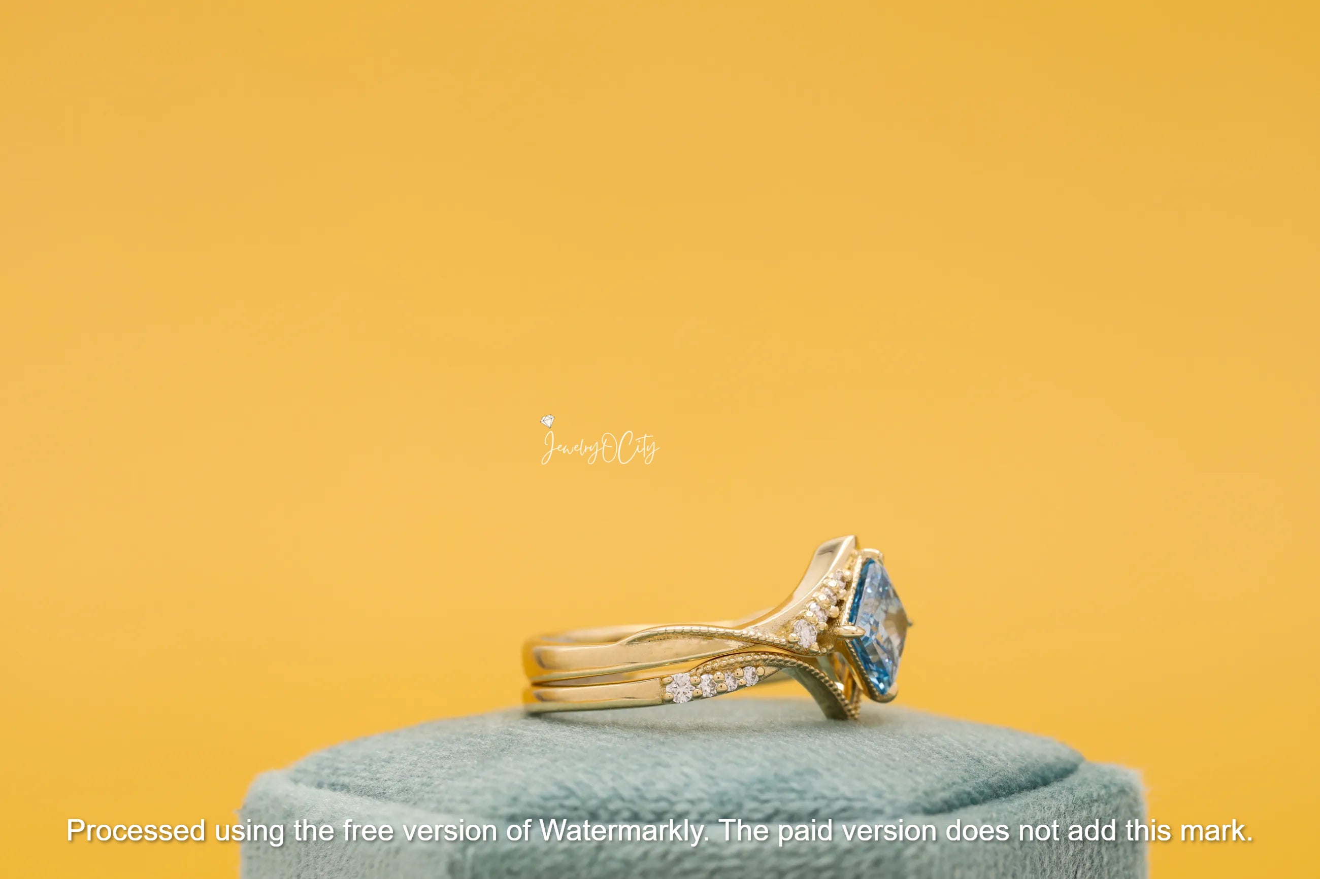 3Ct Princess Cut Aquamarine & Diamond Twisted Bridal Ring Set