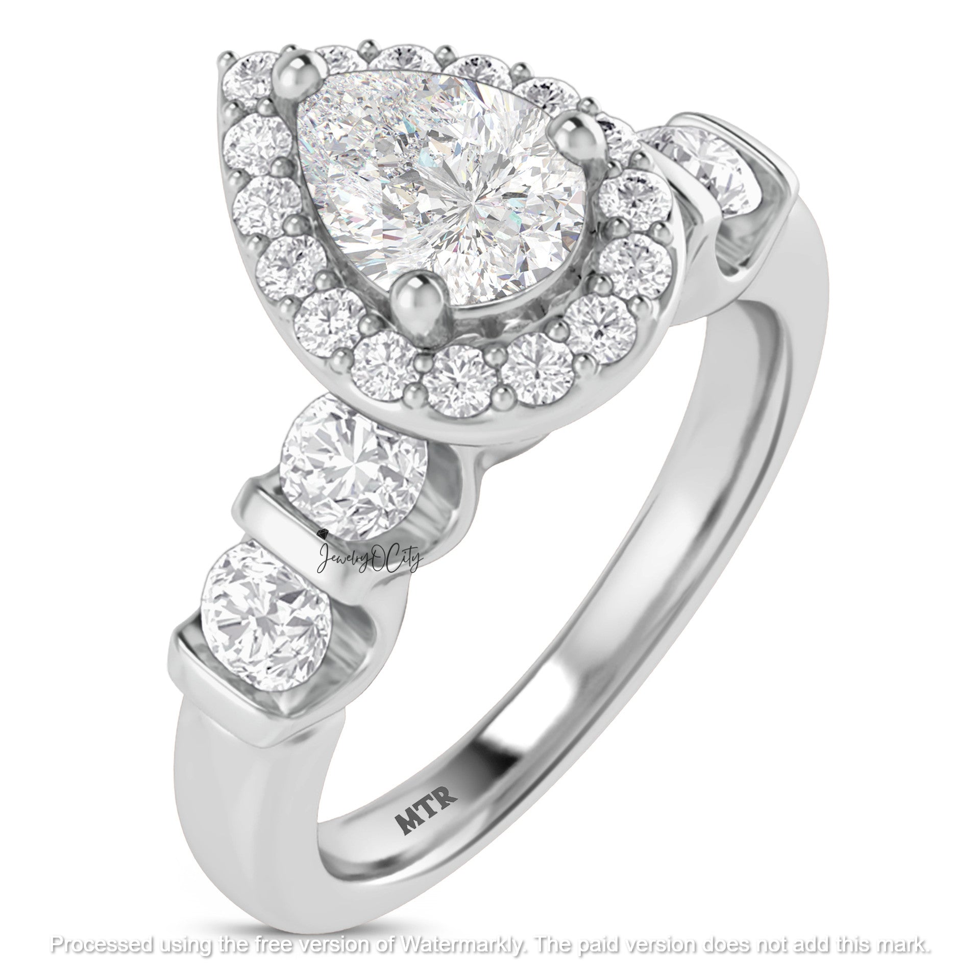 3.20Ct Pear Cut Diamond Five Stone Engagement & Wedding Trio Ring Set