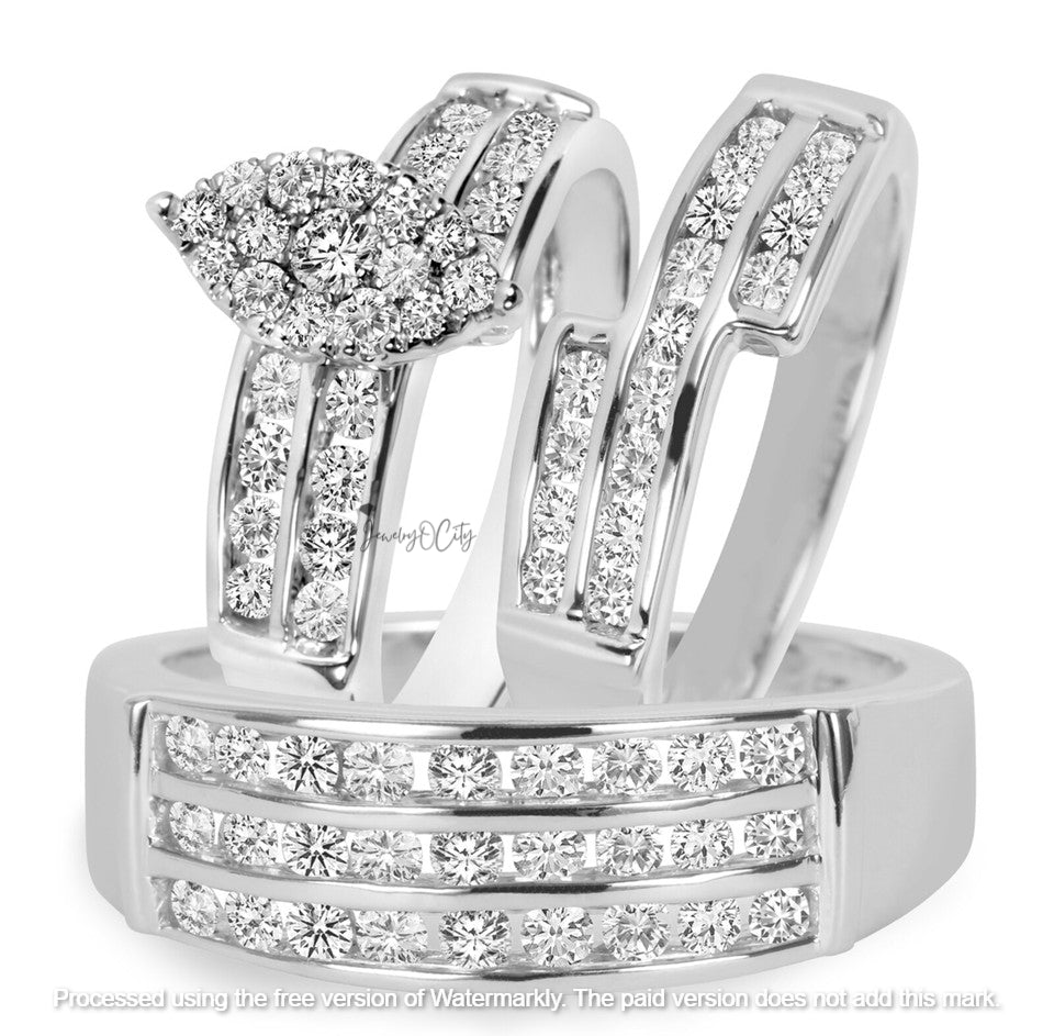 3.02Ct Diamond Marquise Shape Wedding Trio Ring Set