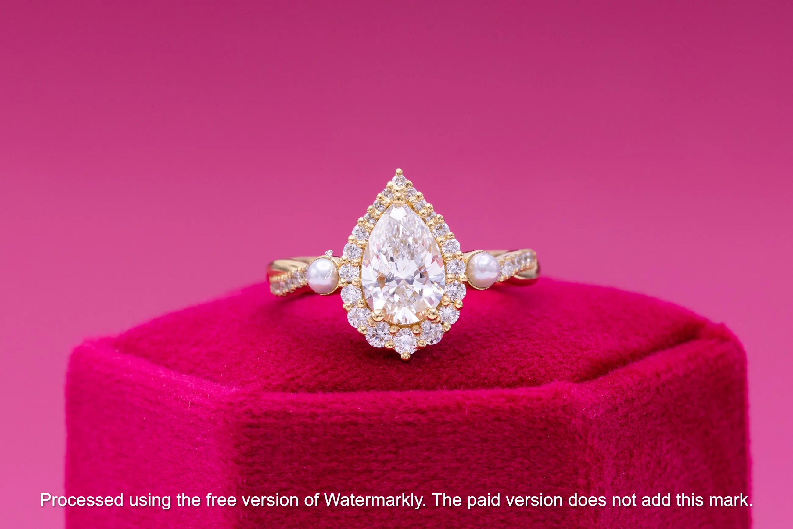 2.50Ct Pear Cut Diamond & Pearl Halo Engagement Ring For Her