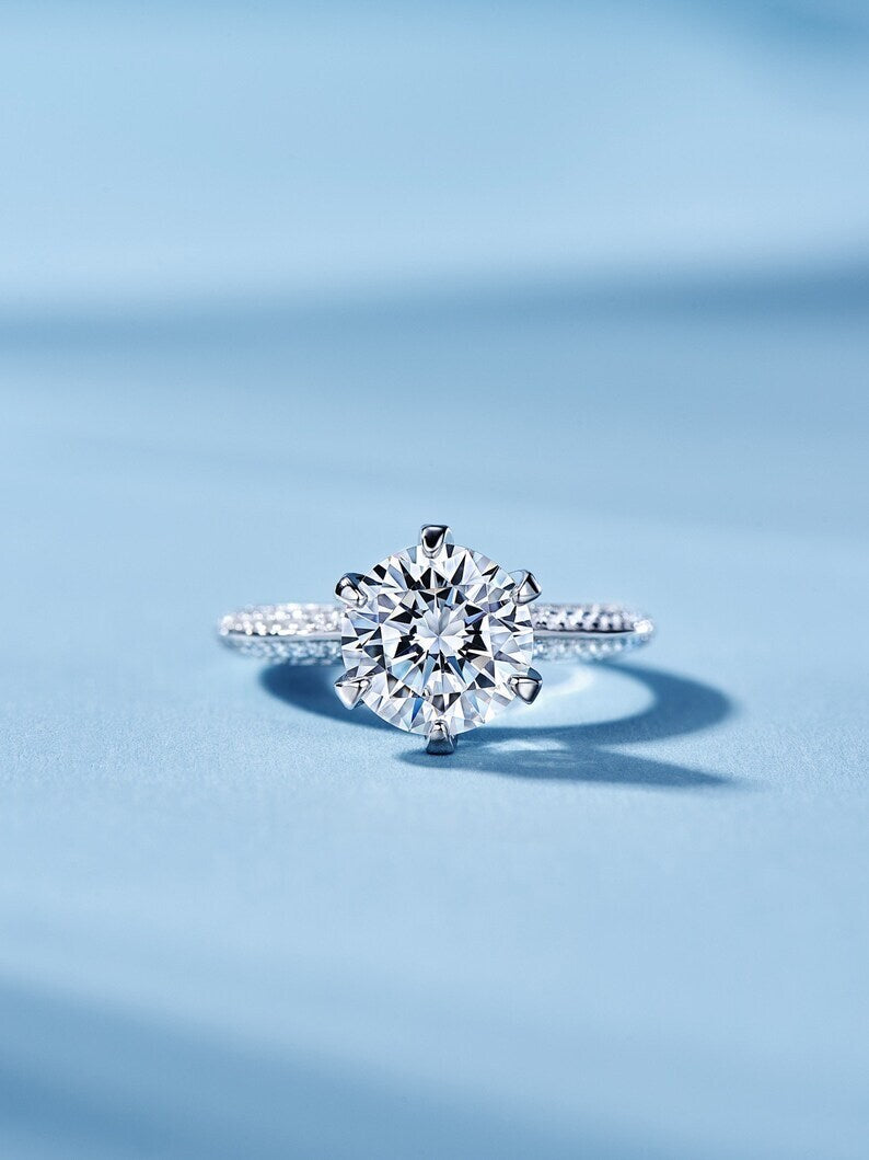 3Ct Round Cut Diamond Solitaire With Accent Engagement Ring