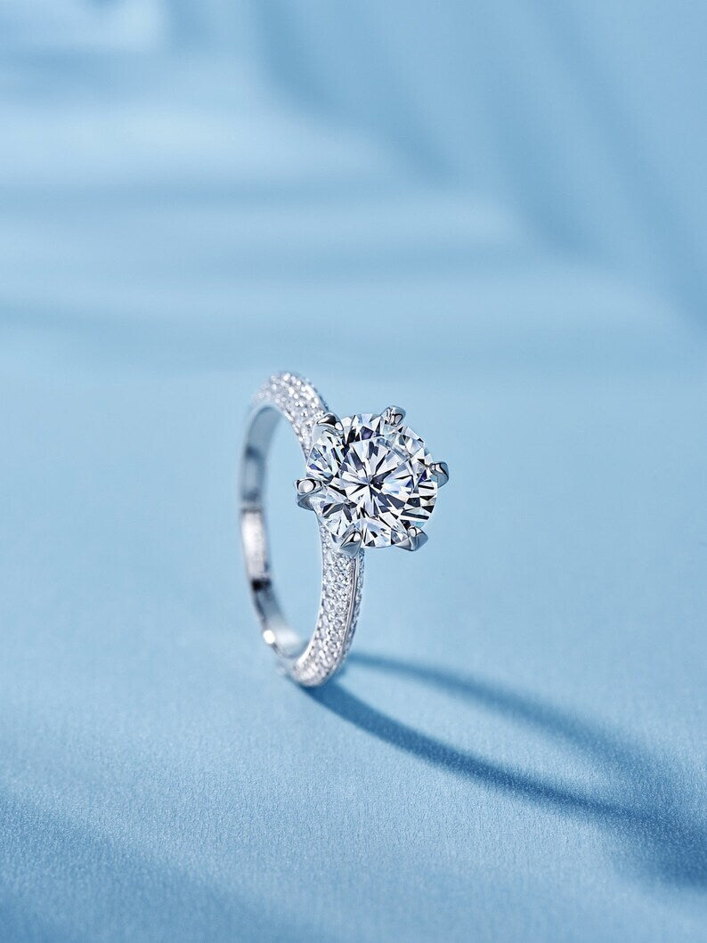 3Ct Round Cut Diamond Solitaire With Accent Engagement Ring