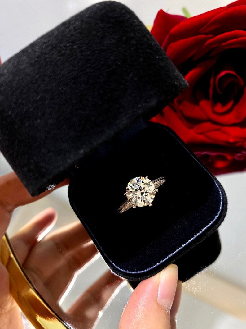 3Ct Round Cut Diamond Solitaire With Accent Engagement Ring