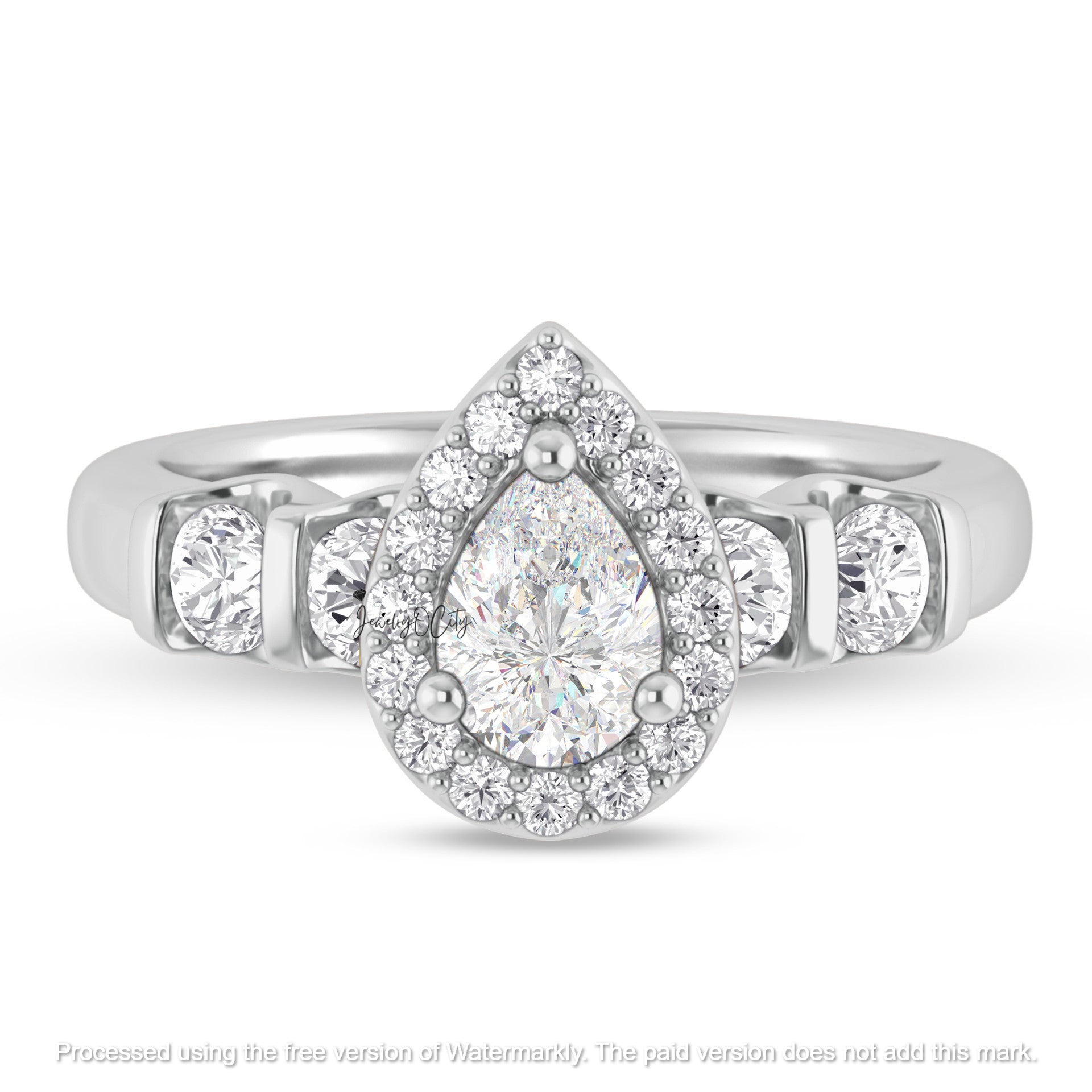 3.20Ct Pear Cut Diamond Five Stone Engagement & Wedding Trio Ring Set