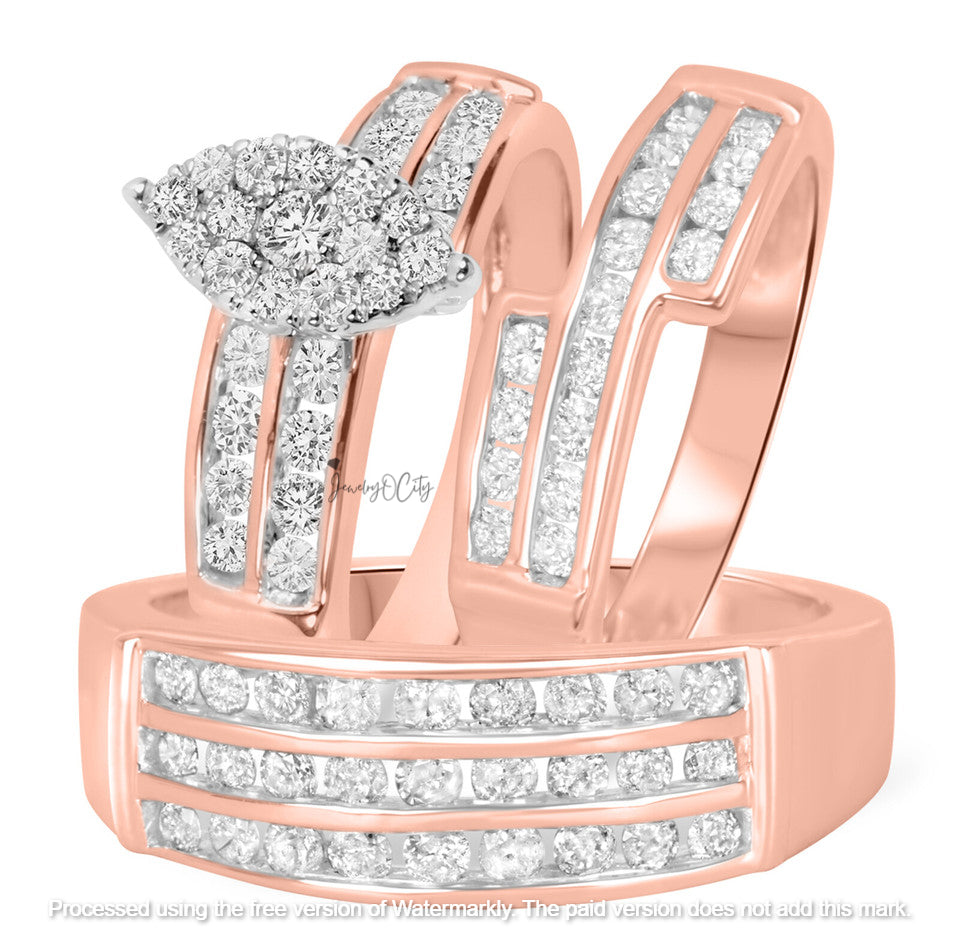 3.02Ct Diamond Marquise Shape Wedding Trio Ring Set