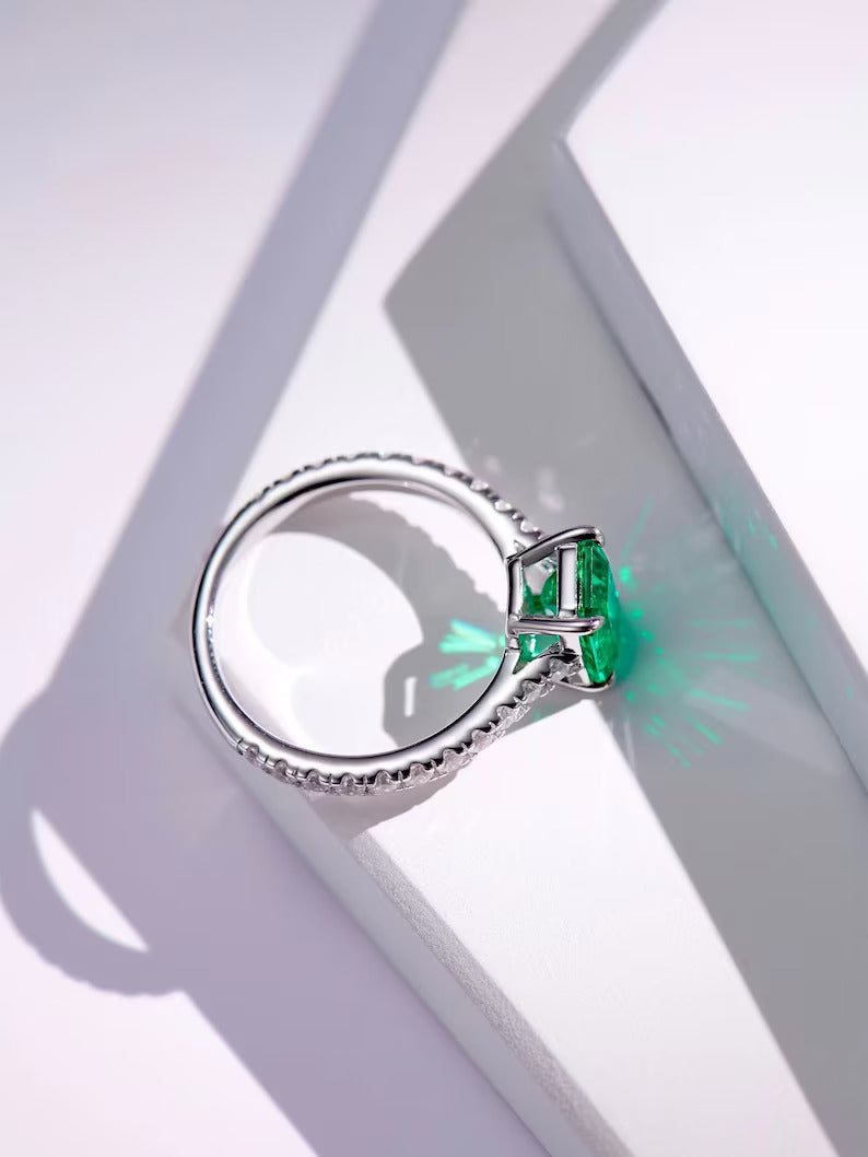 3.50Ct Emerald Cut Green Emerald Diamond Engagement Ring