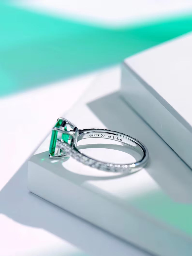 3.50Ct Emerald Cut Green Emerald Diamond Engagement Ring
