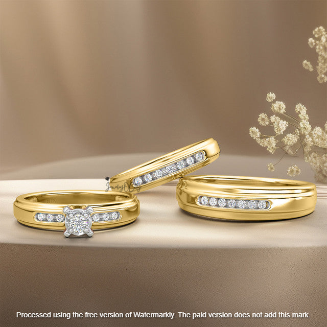 2.46Ct Round Cut Diamond Solitaire/Accent Engagement Trio Set