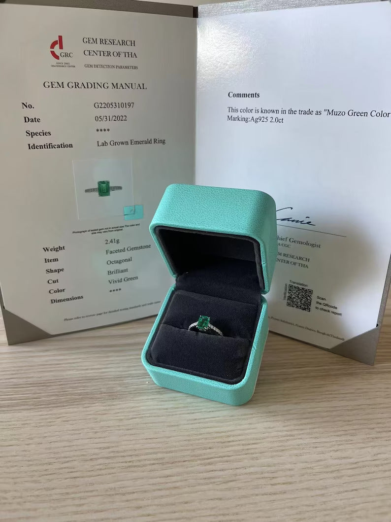 3.50Ct Emerald Cut Green Emerald Diamond Engagement Ring