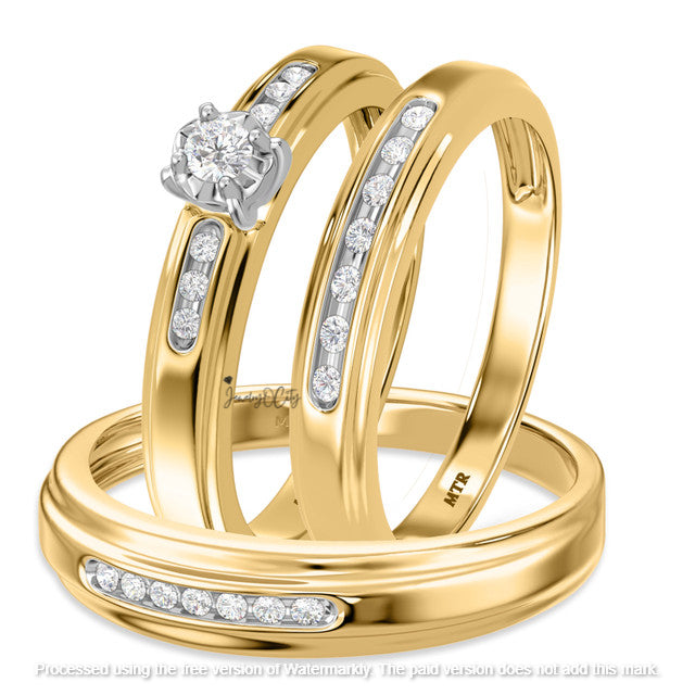 2.46Ct Round Cut Diamond Solitaire/Accent Engagement Trio Set