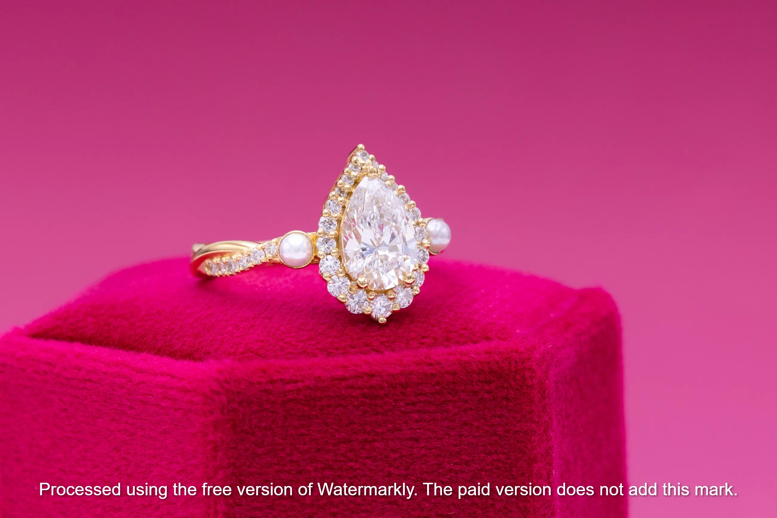 2.50Ct Pear Cut Diamond & Pearl Halo Engagement Ring For Her