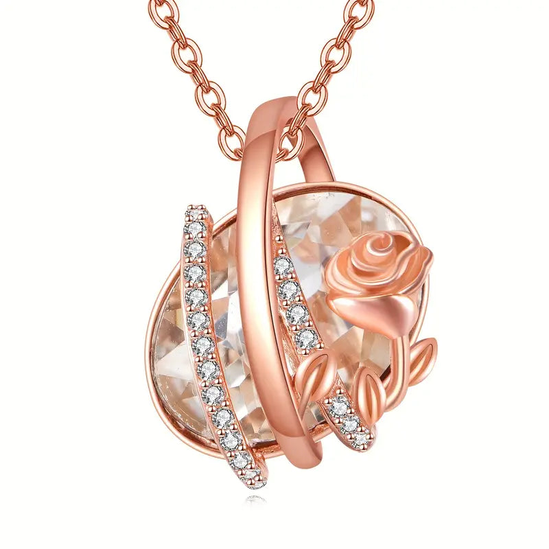 Leafael Wish Stone Rose Gold Flower Necklace