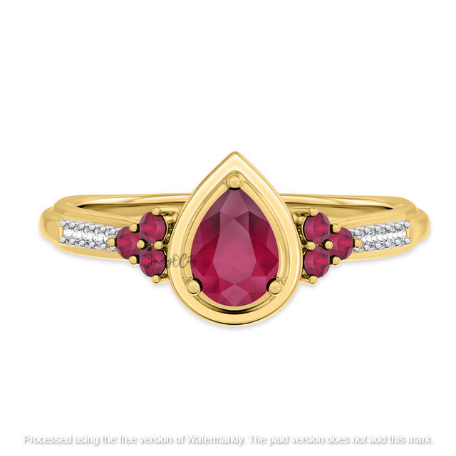 2.74Ct Pear Cut Pink Ruby & Diamond Solitaire/Accent Engagement Trio Ring Set