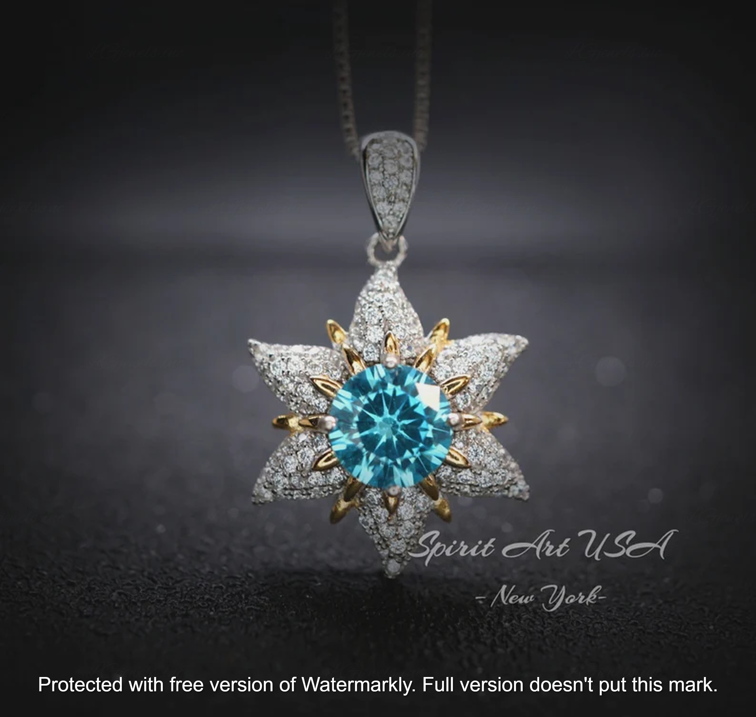 3Ct Round Cut Blue Topaz & Diamond Cluster Star Pendant For Her