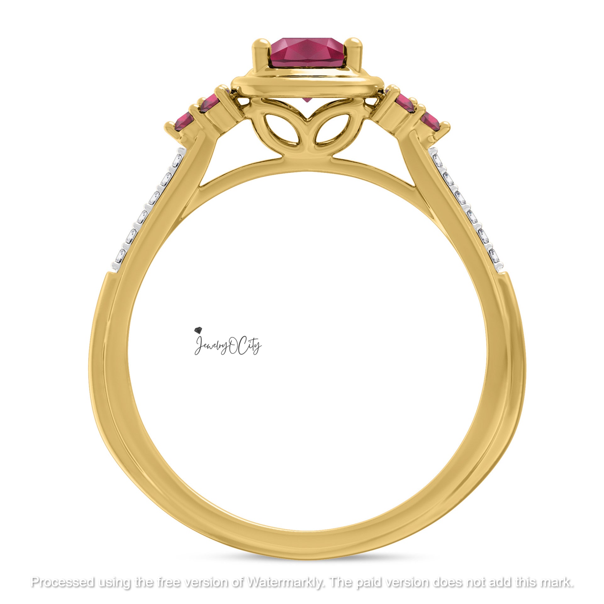 2.74Ct Pear Cut Pink Ruby & Diamond Solitaire/Accent Engagement Trio Ring Set