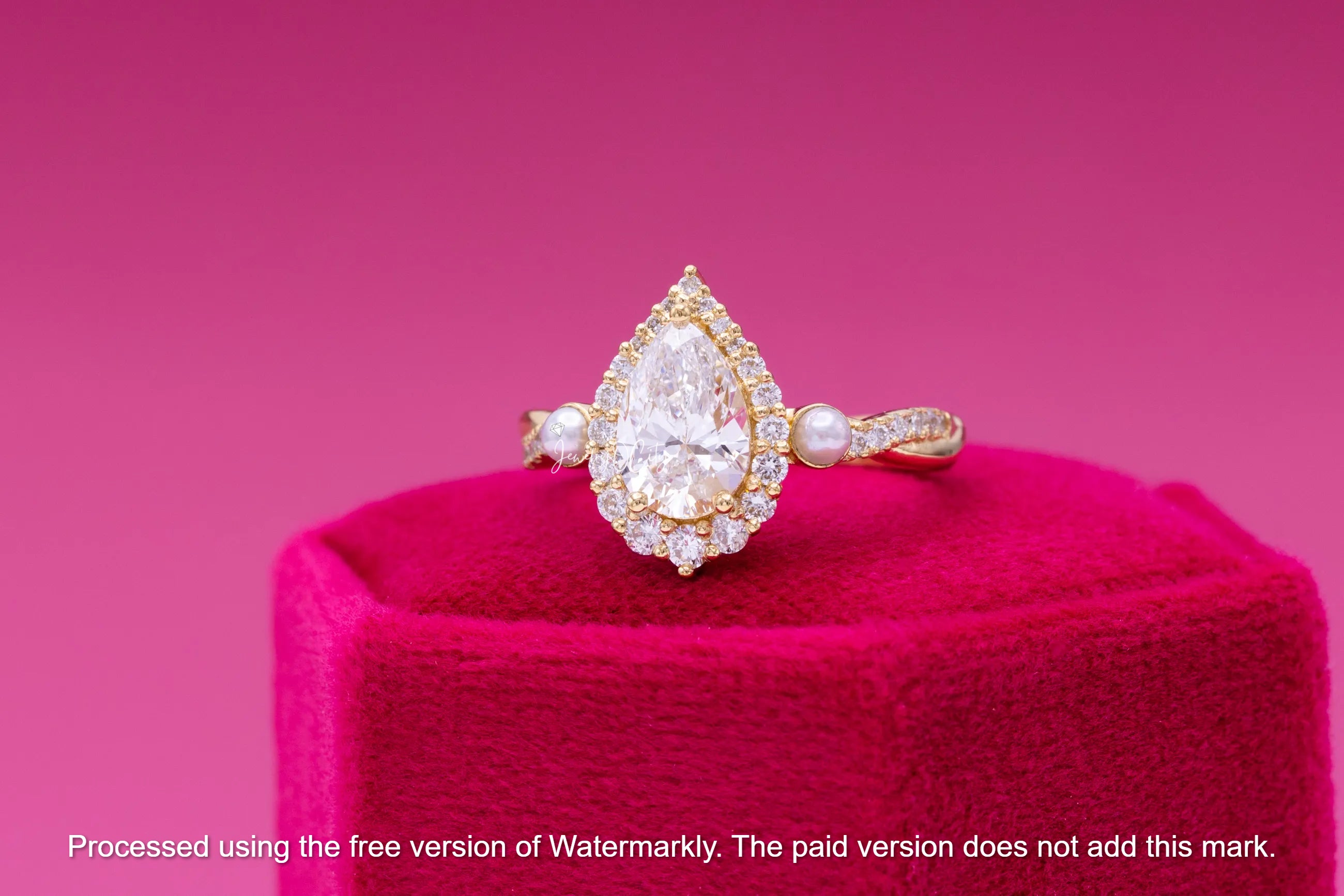 2.50Ct Pear Cut Diamond & Pearl Halo Engagement Ring For Her