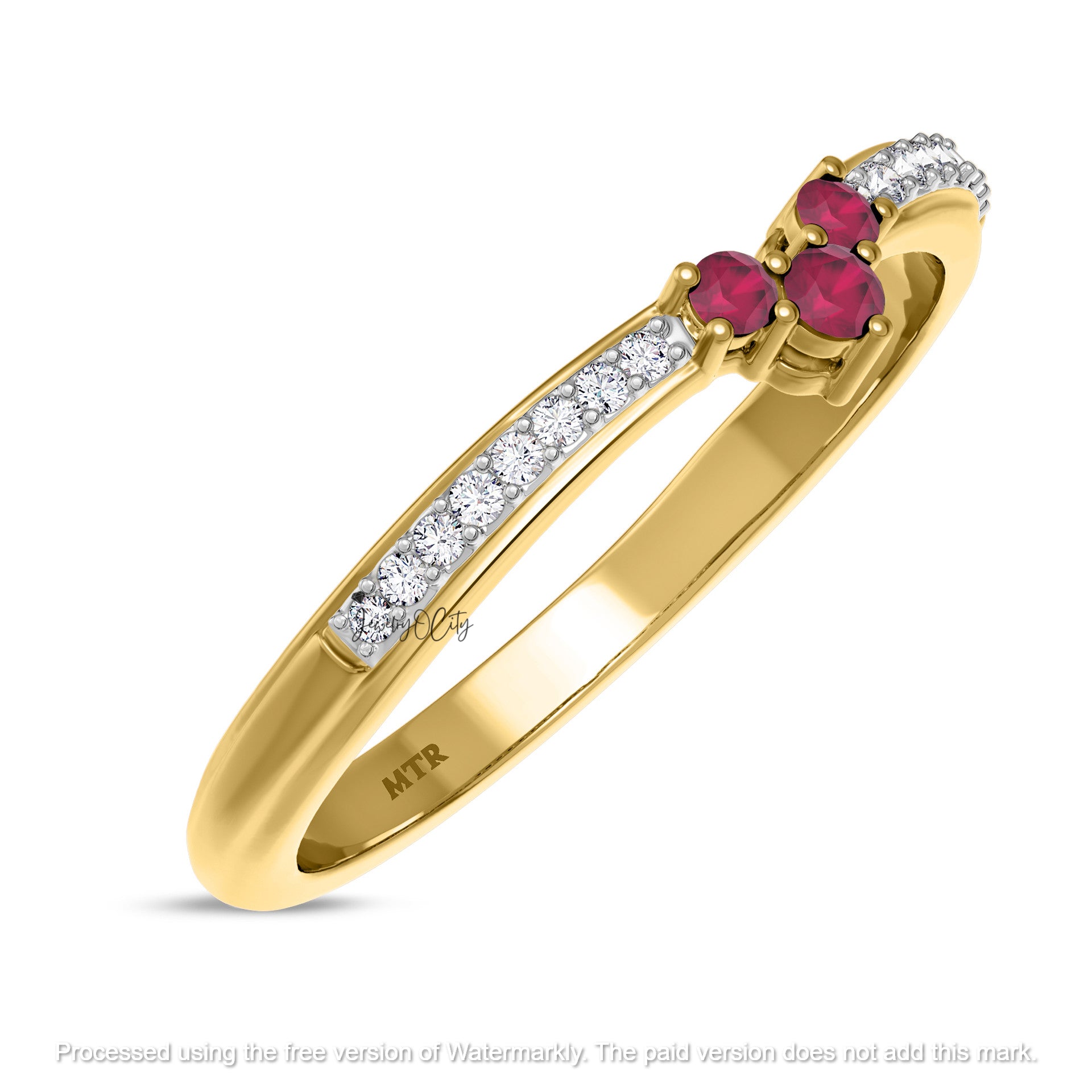 2.74Ct Pear Cut Pink Ruby & Diamond Solitaire/Accent Engagement Trio Ring Set
