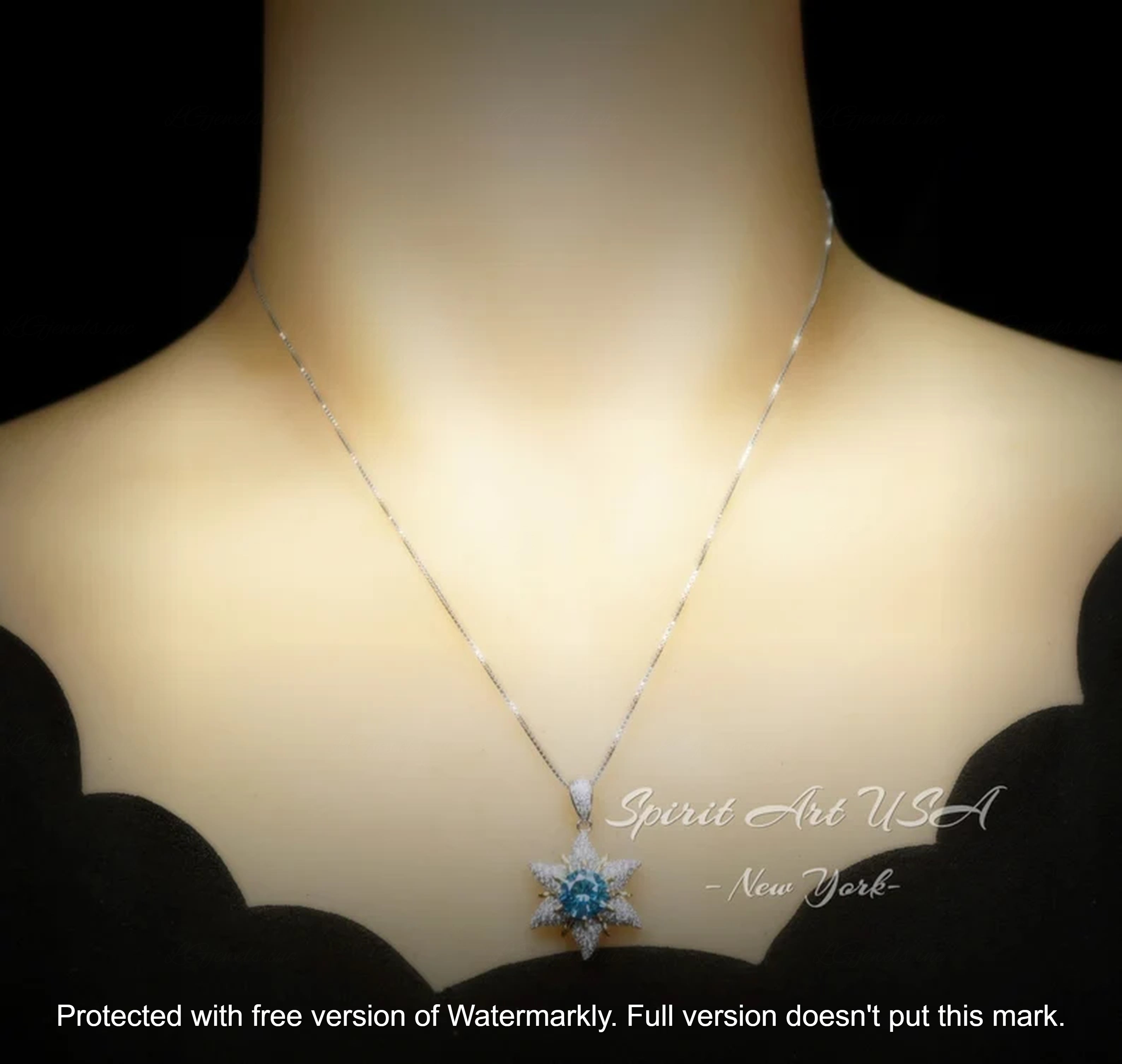 3Ct Round Cut Blue Topaz & Diamond Cluster Star Pendant For Her