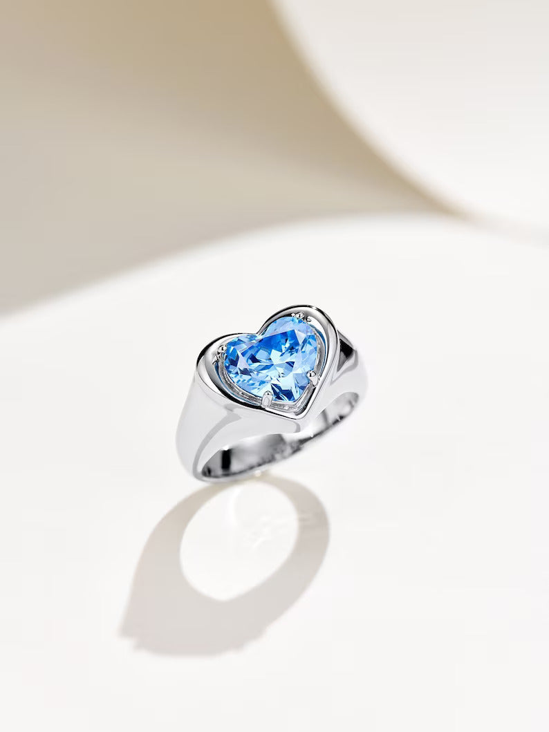 3Ct Heart Cut Blue Topaz Heart Women's Engagement Ring
