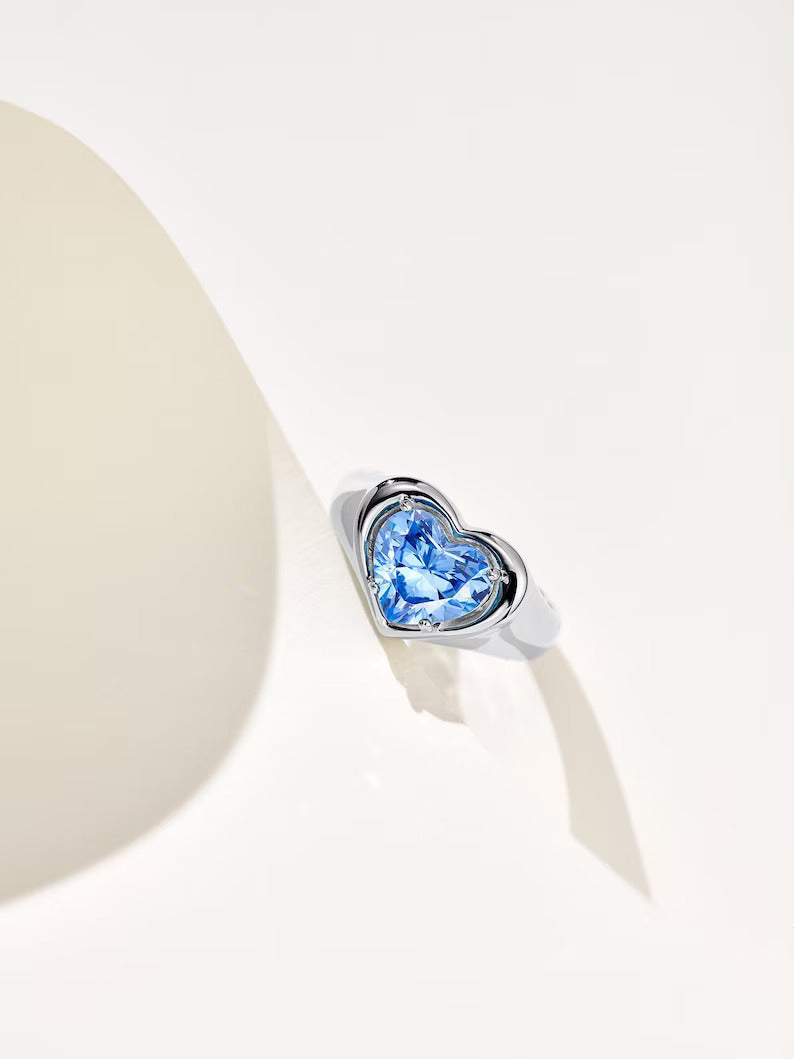3Ct Heart Cut Blue Topaz Heart Women's Engagement Ring
