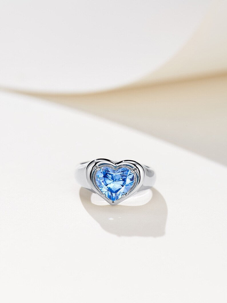 3Ct Heart Cut Blue Topaz Heart Women's Engagement Ring